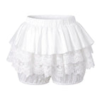 VacationGrabs Lolita Sweet Lace Layered Bloomers Women Elastic High Waist Ruffle Fake Two Piece Skort Lace Hem Casual Cute Short Pants