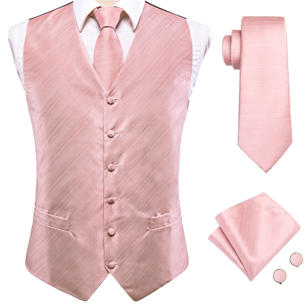 Pink necktie set with matching vest, ideal for formal occasions