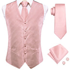 Pink necktie set with matching vest, ideal for formal occasions