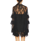 Women's See Through Lace Dress Long Sleeve Crew Neck Casual Loose Sheer Dress Vacation Beach Cocktail Mini Dresses