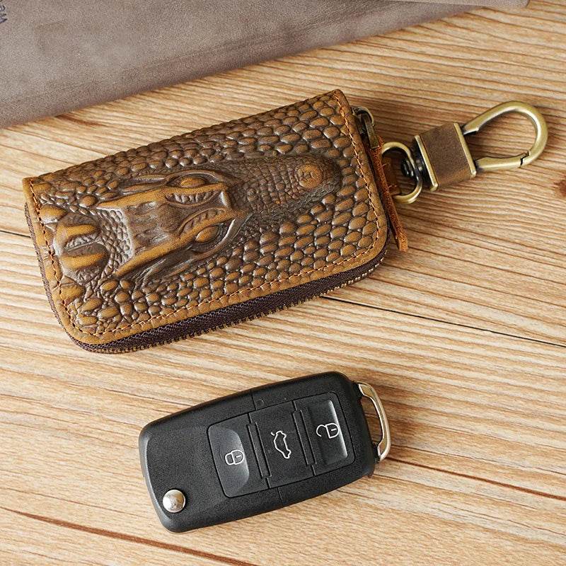 Alligator Pattern Leather Key Wallet for Car Keys Genuine Leather Key Case - VacationGrabs