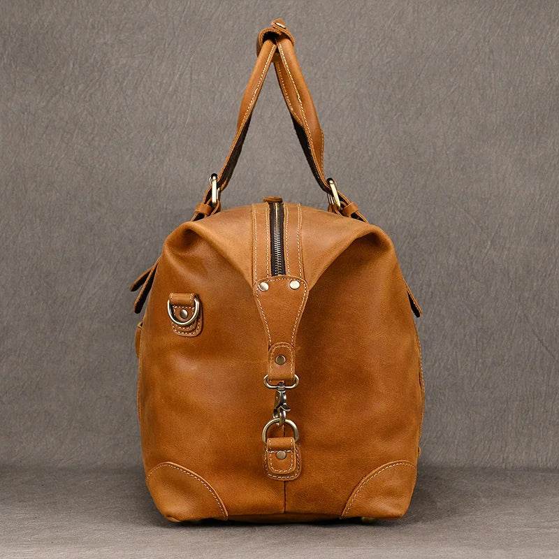 Business Leather Travel Bag Genuine Duffle for Airplane Luggage - VacationGrabs