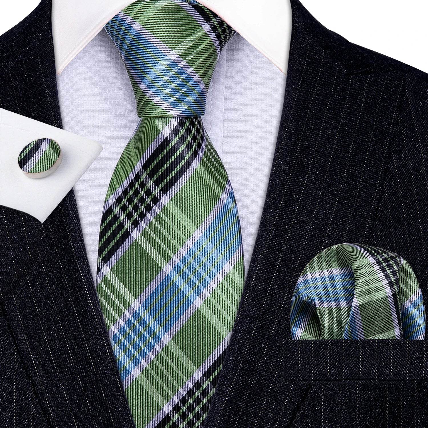 Green Silk Tie Set for Men: Multiple Shades Available - VacationGrabs