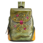 Retro Embossed Floral Backpack For Women Genuine Leather - VacationGrabs