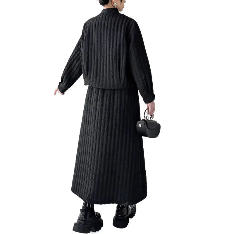Women's Asymmetric Padded Coat & Skirt Set with Scarf