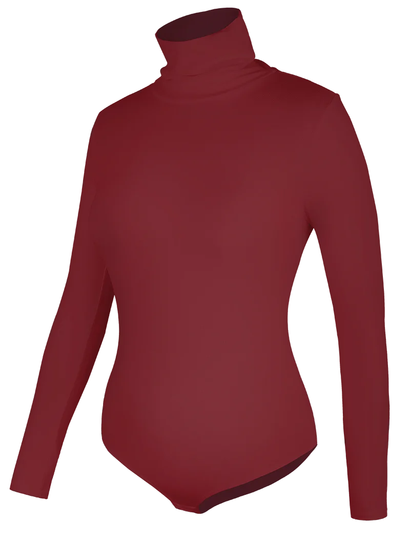 Women's High Collar Thermal Bodysuit, Long Sleeve Compression Top