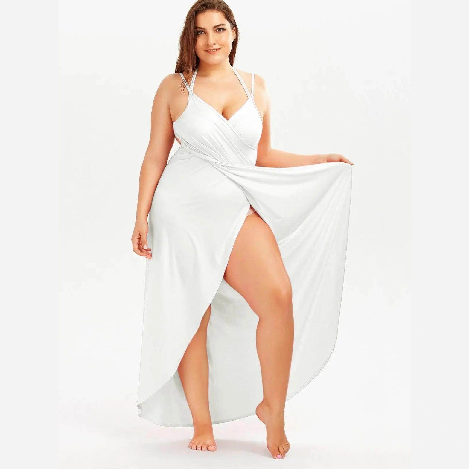 Plus Swimwear Cover-Up Summer Beach Pool Dress - VacationGrabs