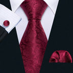 Red Plaid Silk Tie Set for Men - VacationGrabs