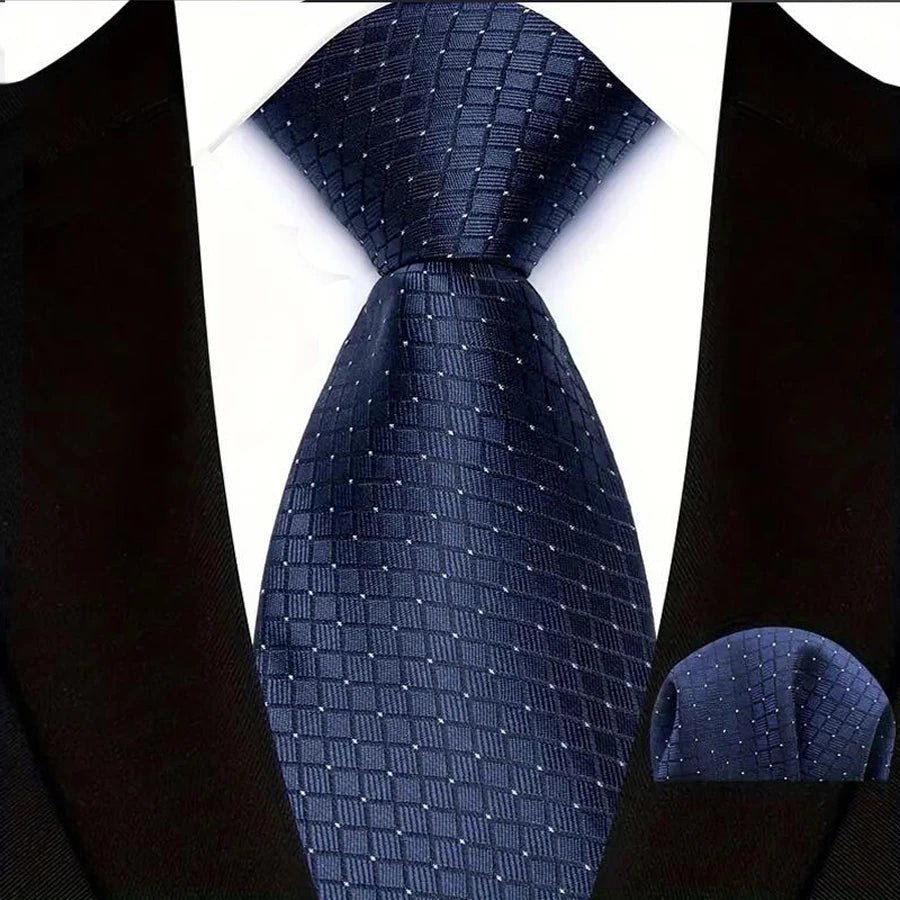 Men Tie Hankerchief Set Plaid & Checks 8CM Necktie Pocket Square Cravat for Male Wedding Party Business Gift Accessories