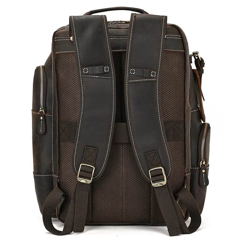 Vintage Crazy Horse Leather Backpack Men Travel Laptop School Bag - VacationGrabs