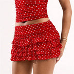 VacationGrabs Polka Dot Mini Skirt for Women Low Rise Tiered Layered Ruffle Y2K Pleated Skirt Flowy A Line Short Skirts