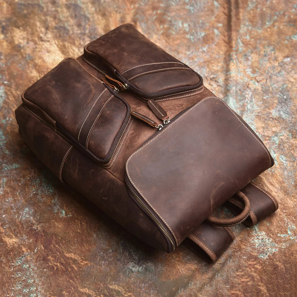 Genuine Leather Travel Backpack for Men - Laptop Bag