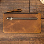 Crazy Horse Leather Zipper Wallet with Key Chain for Coins & Cards - VacationGrabs