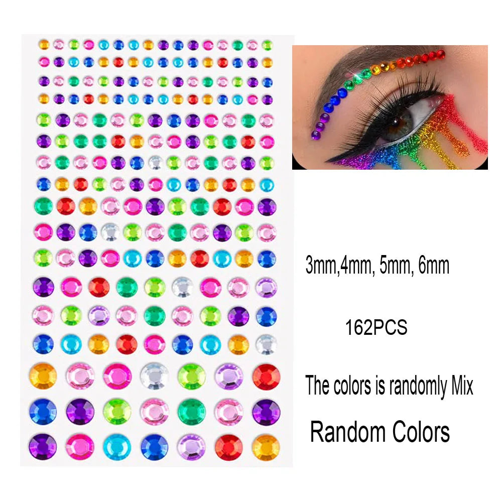 162/216/900pcs Eye&Face&Body Diamond Tattoos Stickers 3/4/5/6mm Colored Glitter Rhinestone Tattoo for Party Makeup Gem Accessory