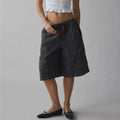 VacationGrabs Cargo Bermuda Shorts Women Drawstring Elastic Waist Multi Pocket Loose Wide Leg Jort Y2K Street Casual Capri Bottoms