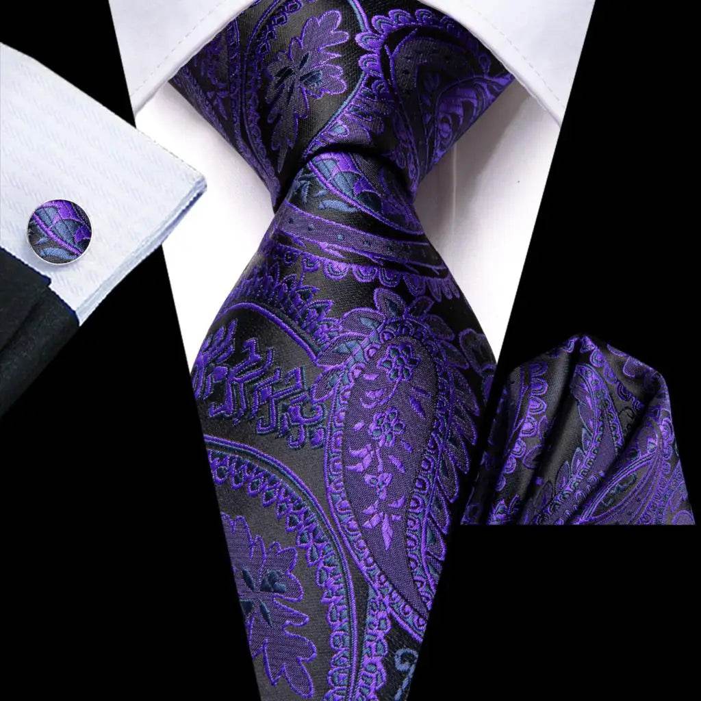Purple Paisley Silk Tie Set for Men - VacationGrabs