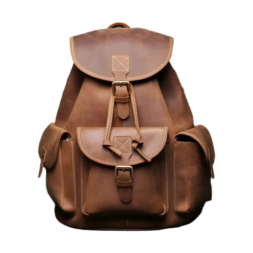 Men’s Women’s Crazy Horse Leather Backpack Unisex School Bag - VacationGrabs