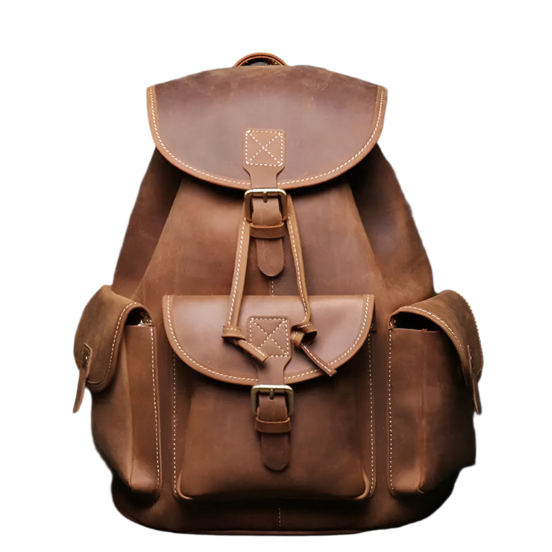 Men’s Women’s Crazy Horse Leather Backpack Unisex School Bag - VacationGrabs