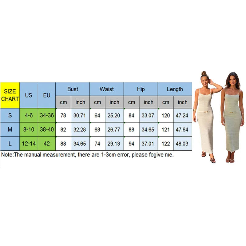 VacationGrabs Women Summer Vacation Maxi Dress Spaghetti Strap Square Neck Textured Knit Bodycon Pencil Dress Backless Slim Long Dress