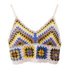 Womens Summer Crochet Knit Crop Top Embroidered Color Block - VacationGrabs