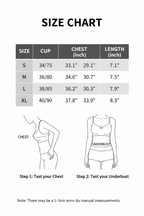 Size chart for a garment with measurements in centimeters and inches
