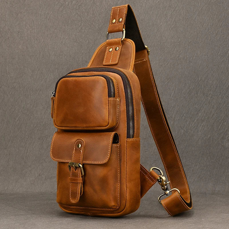 Crazy Horse Genuine Leather Crossbody Sling Bag for Men