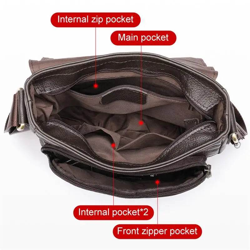 Genuine Leather Men's Shoulder Bag – High Quality Cowhide Crossbody - VacationGrabs
