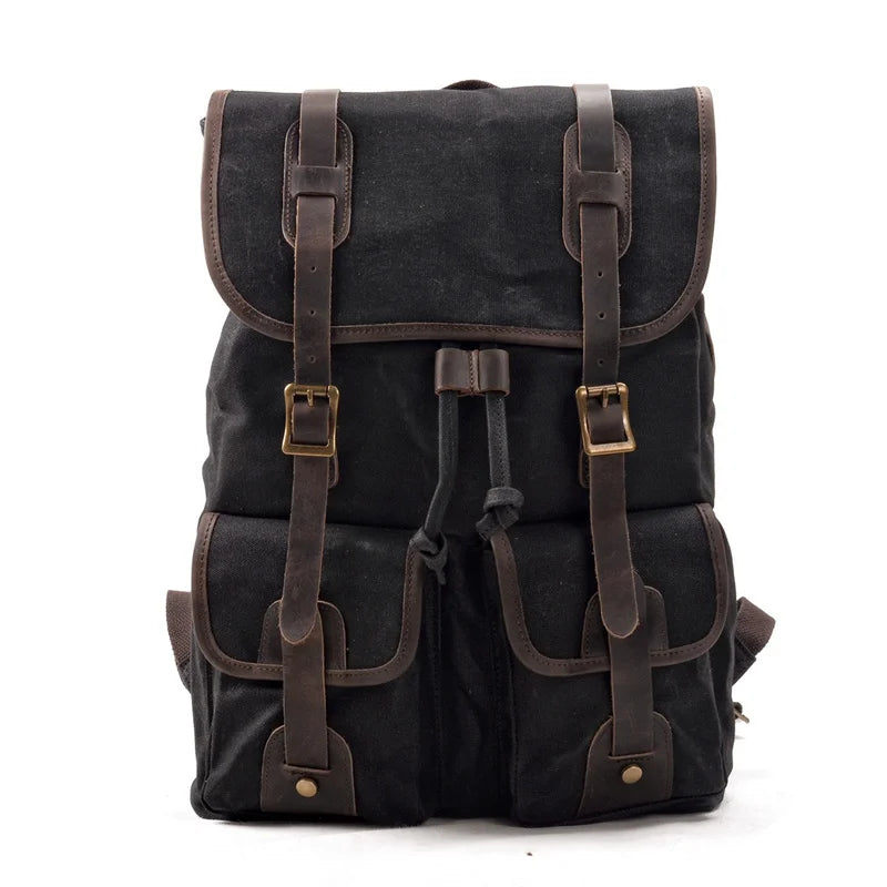 Nesitu A4 Vintage Green Black Khaki Grey 14 15.6'' Laptop Genuine Leather Waxed Canvas Men Women Backpack Travel Bag M5105