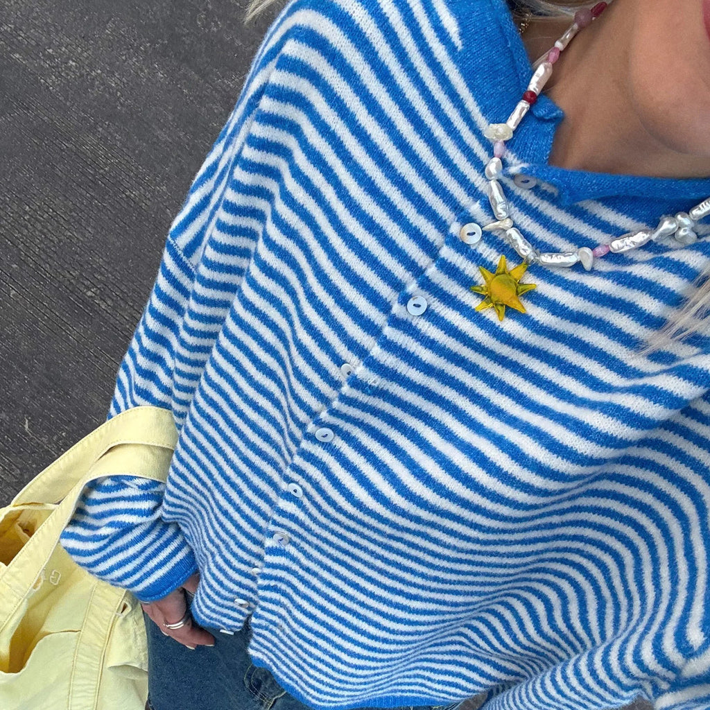 Y2K Crew Neck Open Front Button Down Long Sleeve Knit Sweaters Womens Striped Cardigan Sweater Casual Winter Fall Outerwear