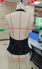 VacationGrabs Women's Summer Halter Neck Tops Sparkly Sequin Sleeveless Open Back Slim Fit Vest for Party Club Night Wear