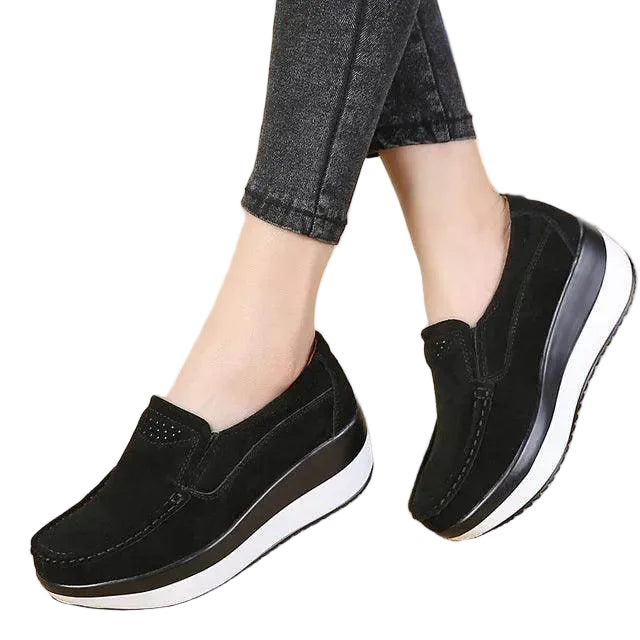 Platform Flat Loafers Suede Leather Moccasins - VacationGrabs