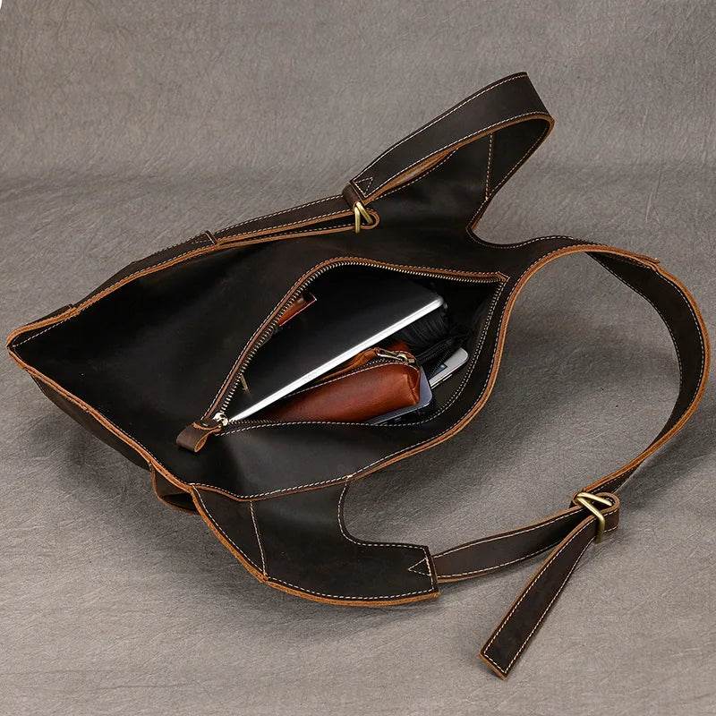 Anti-Theft Crazy Horse Leather School Backpack Travel Bag Men - VacationGrabs