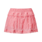 VacationGrabs Women Lace Ruffle Tiered Mini Skort Elastic Waist Low Rise Flowy Micro Skirt Y2K Summer Casual Skirt With Inner Shorts
