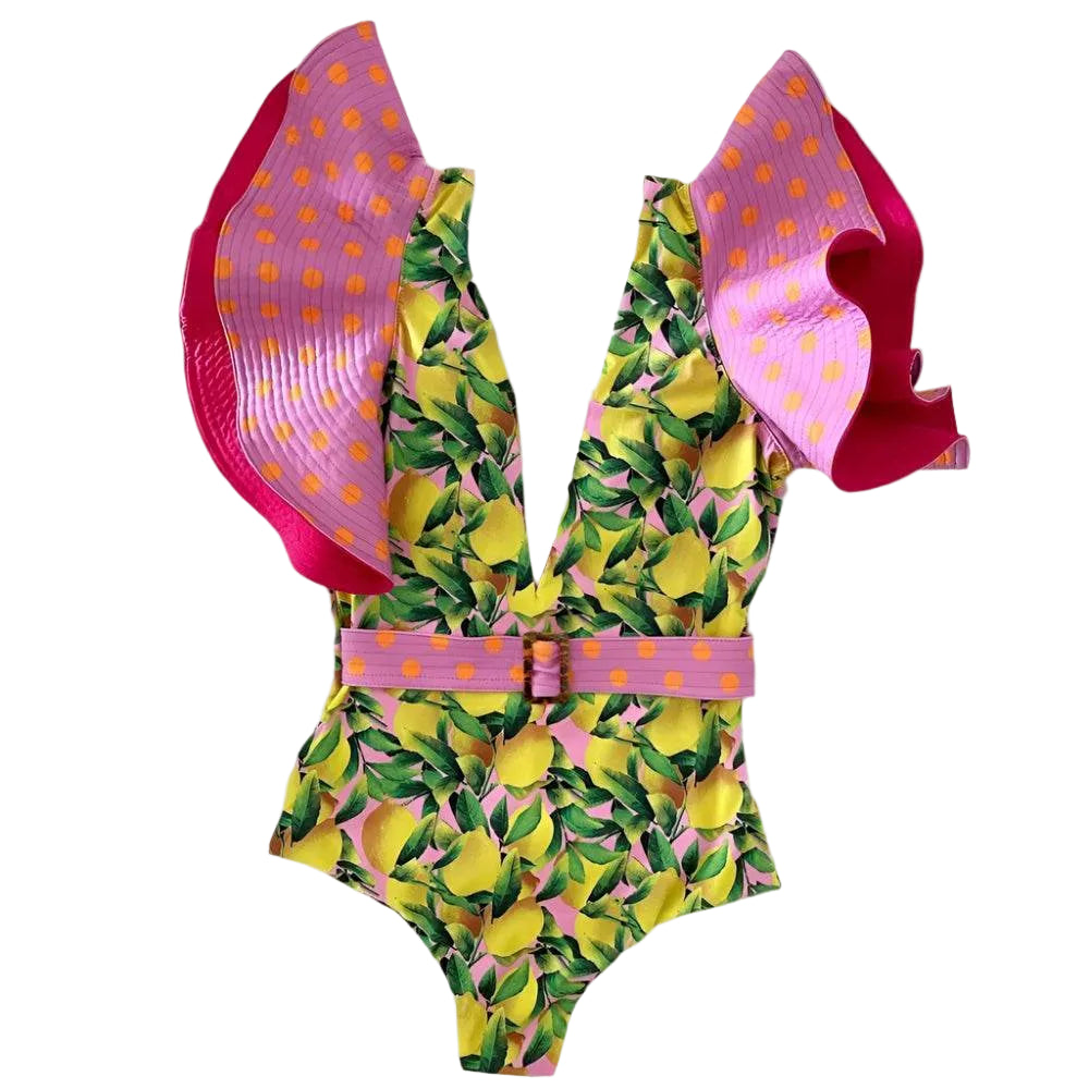 Ruffle Print Floral One Piece Slimming Swimwear - VacationGrabs