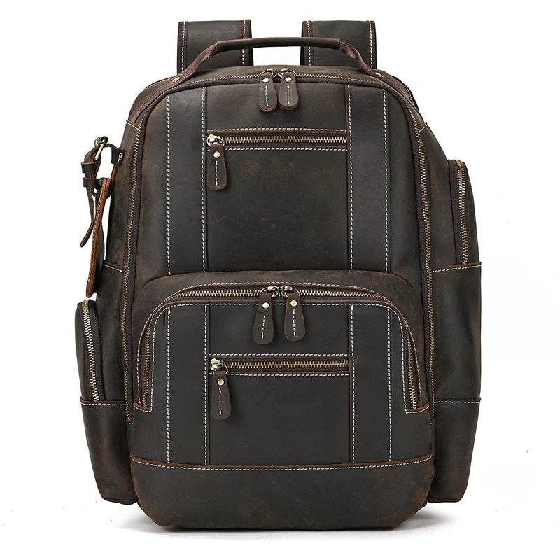 Vintage Crazy Horse Leather Backpack Men Travel Laptop School Bag - VacationGrabs