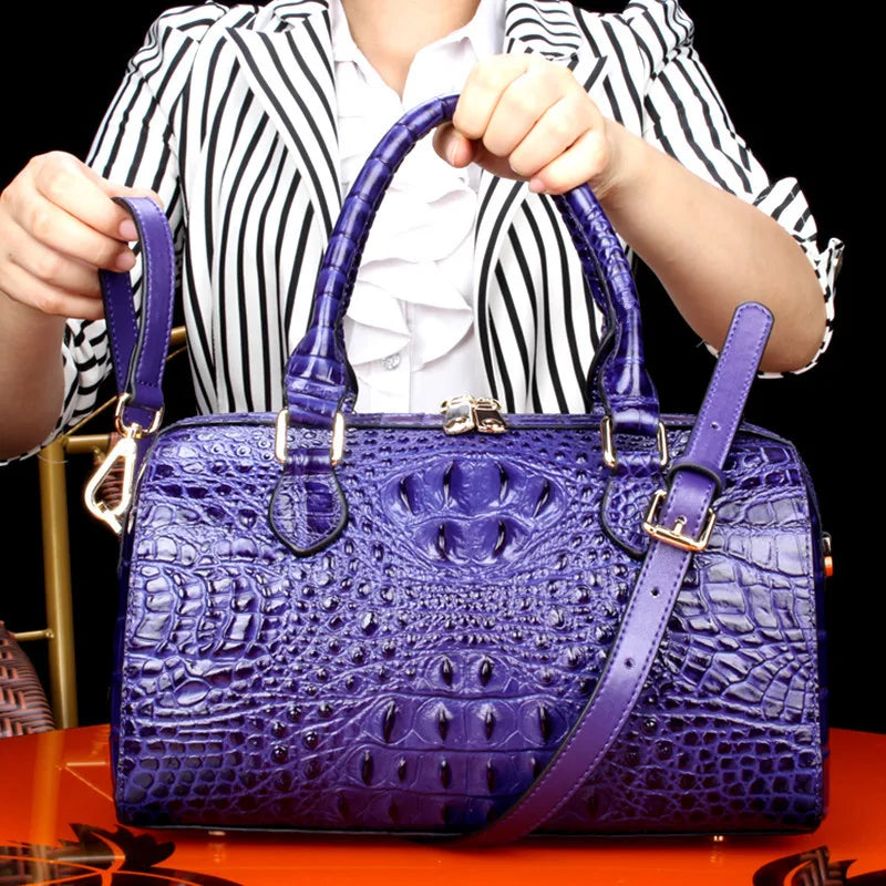 Women's Genuine Leather Crocodile-Pattern Shoulder Bag