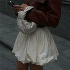 VacationGrabs Women Y2K Bubble Skirt Fashion Elastic Waist Pleated Ruffle Hem A Line Mini Skirt Girls Cute Short Puffy Balloon Skirt