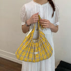 Women's Plaid Pleated Polyester Shoulder Bag, Casual Travel