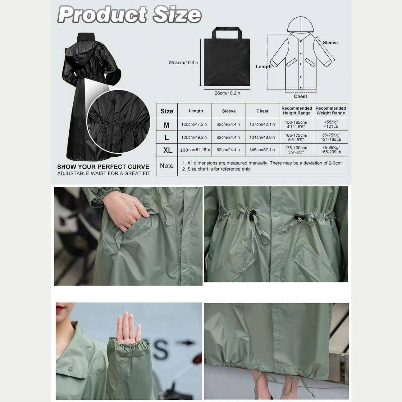 Womens Stylish Waterproof Raincoats with Travel Tote Bag - VacationGrabs