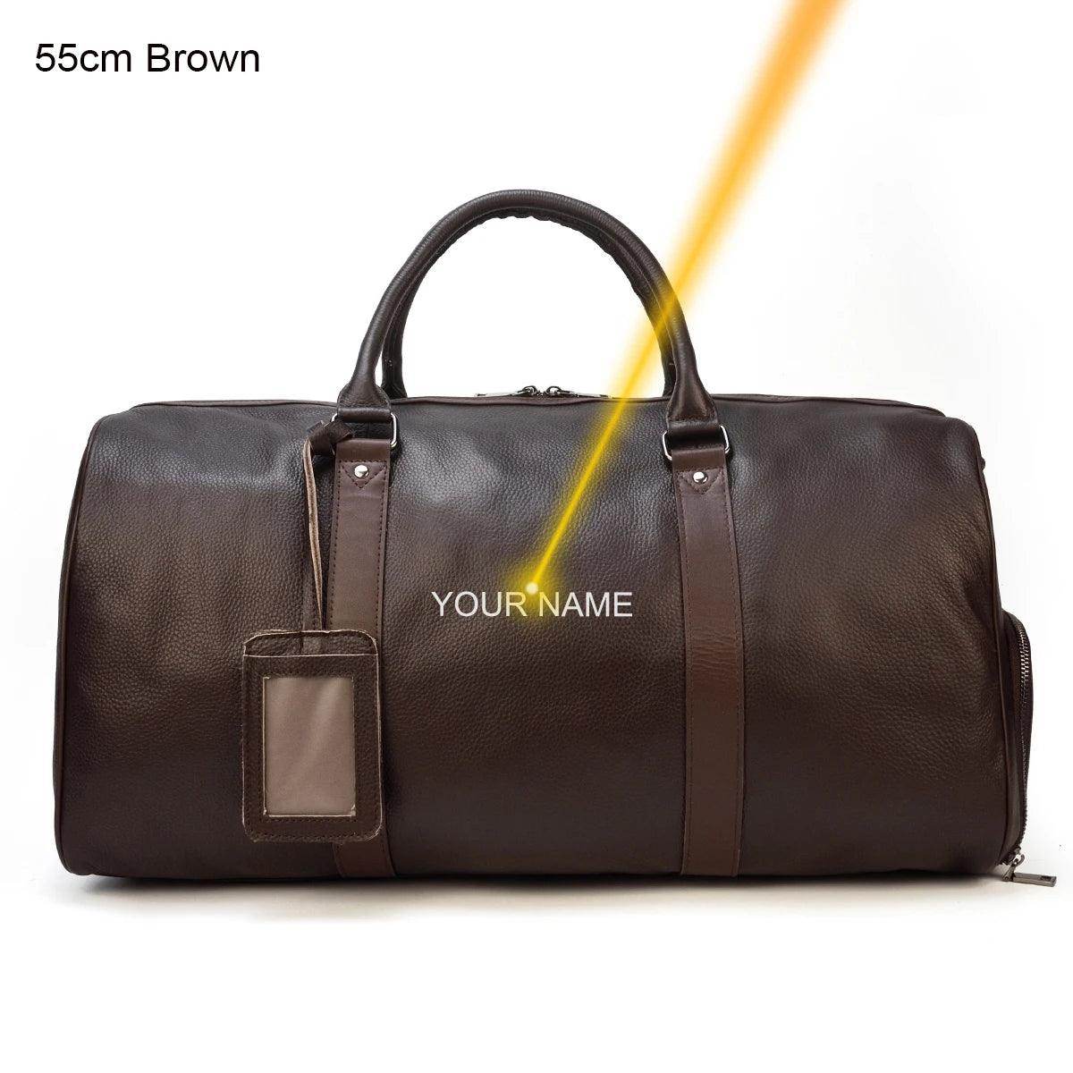 Personalized Leather Duffel Bags Purple Blue Brown Black - VacationGrabs