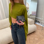 Y2K Aesthetic Asymmetric Chiffon Crop Top for Women Sheer Long Batwing Sleeve Flowy High Low Hem Casual Party Streetwear