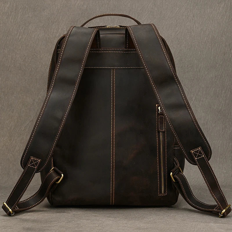 15.6" Laptop Leather Backpack for Men Vintage Business