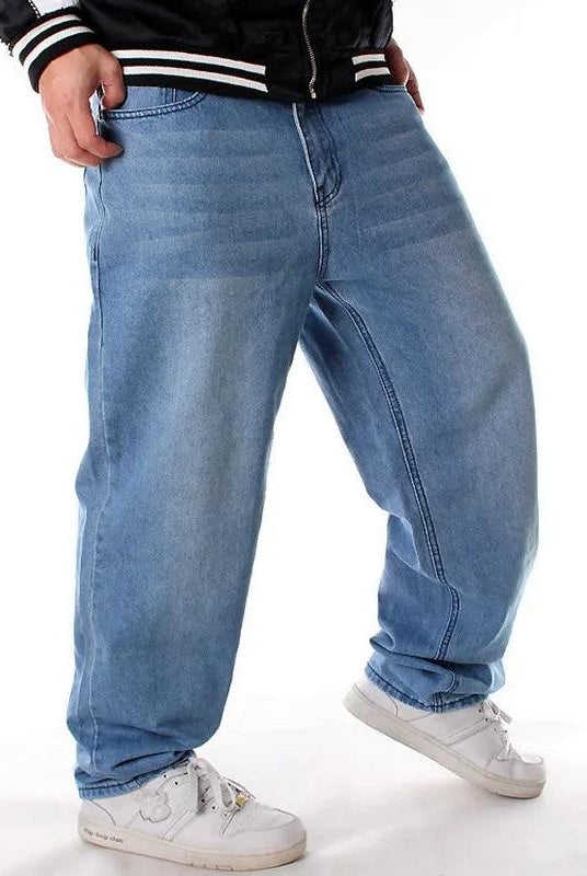  Men's Loose Hip Hop Jeans Baggy Style Jeans Light Blue Casual Skater Jeans