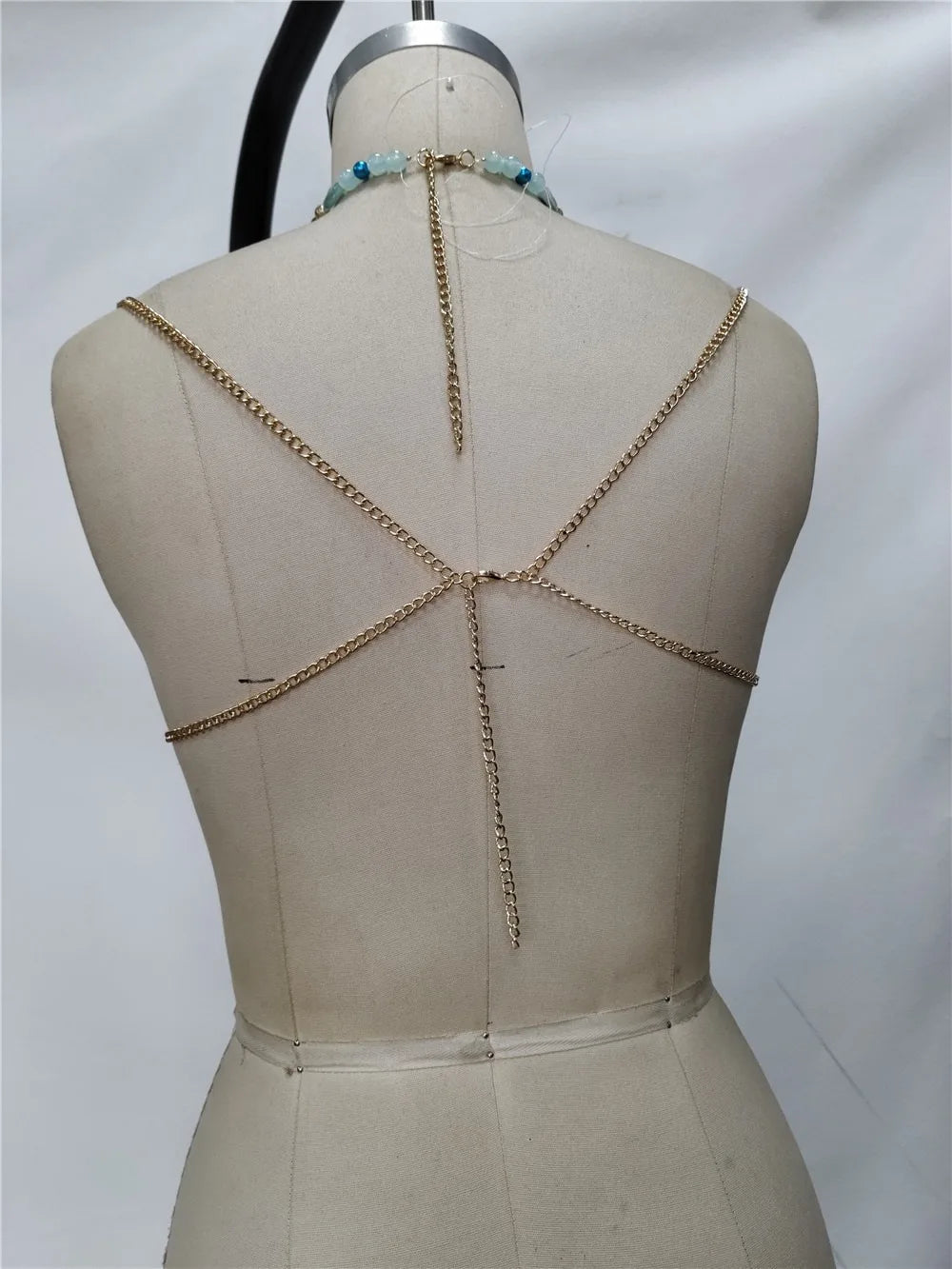 VacationGrabs Retro Bohemian Crystal Beaded Body Chain Halter Top Sexy Women Layered Tassel Chain Backless Beach Streetwear Jewelry