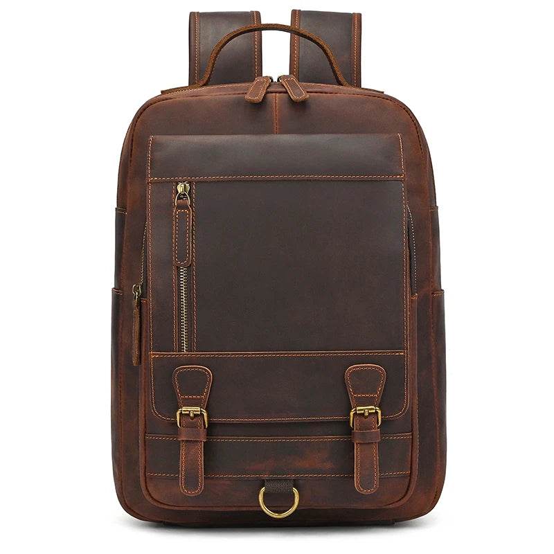 Crazy Horse Leather Men’s Laptop Backpack Travel Computer Bag - VacationGrabs