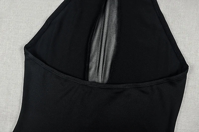 VacationGrabs Sexy Women Backless Halter Mesh See Through Maxi Dress Long Ribbon Tie Back High Split Slim Fit Bodycon Party Long Gown