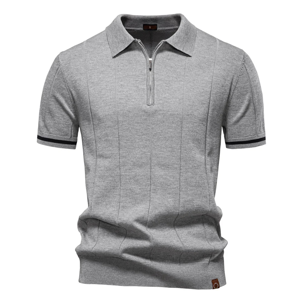 Men's Sport Zip Polo Shirt – Solid Color, Short Sleeve
