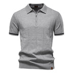 Men's Sport Zip Polo Shirt – Solid Color, Short Sleeve