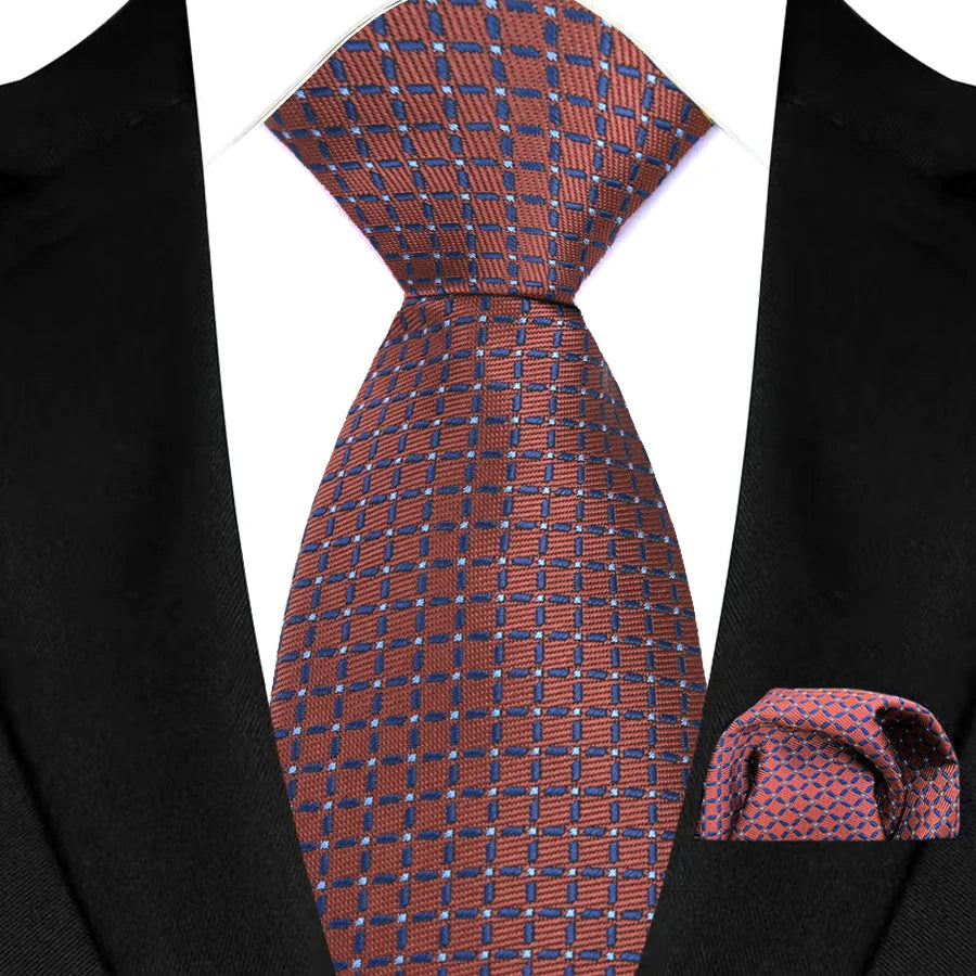 Men Tie Hankerchief Set Plaid & Checks 8CM Necktie Pocket Square Cravat for Male Wedding Party Business Gift Accessories