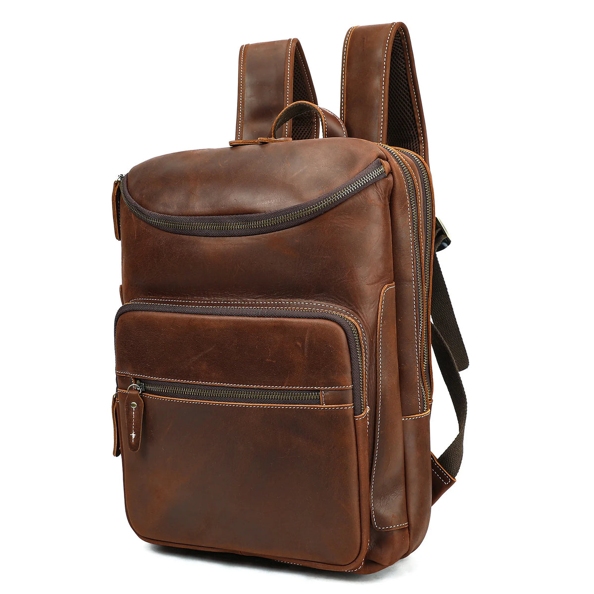 Frenzy Horsehide Men's Double-Shoulder Backpack, Cowhide Outdoor Travel Backpack, Men's Genuine Leather Double-Shoulder Bag